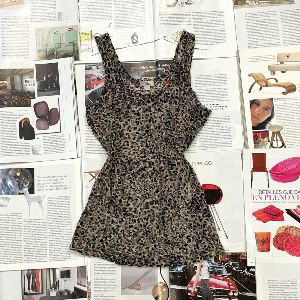 GUESS leopard printed y2k mesh top size XS/S